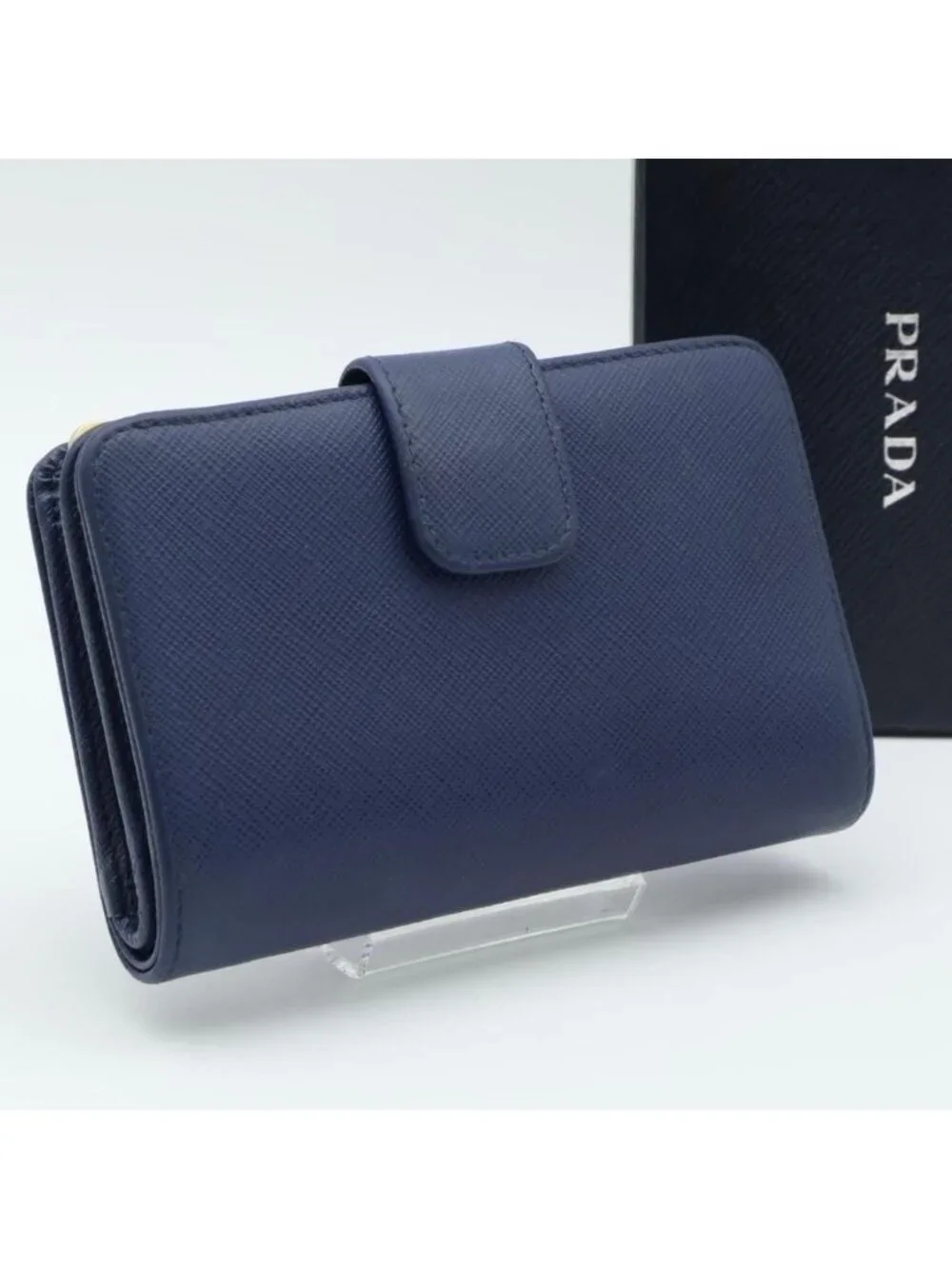 Prada Metal Logo Bifold Wallet L-shaped Zip Saffiano